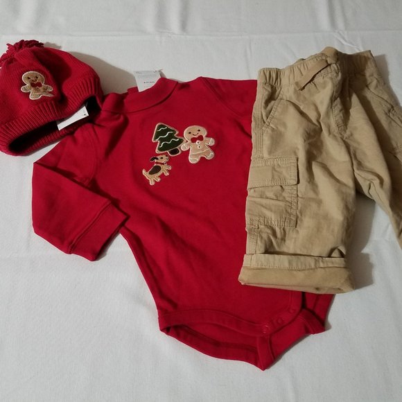 Gymboree Gingerbread Boy 6-12 Month Bodysuit, Lined Pants, 12-18 Hat Set NWT